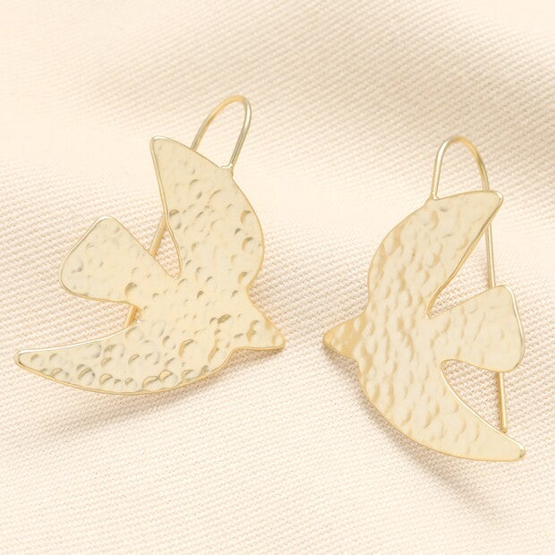 Hammered Gold Dove Drop Earrings