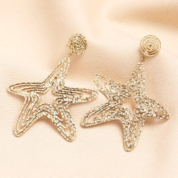 Hammered Gold Starfish Drop Earrings