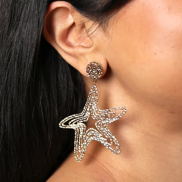 Hammered Gold Starfish Drop Earrings