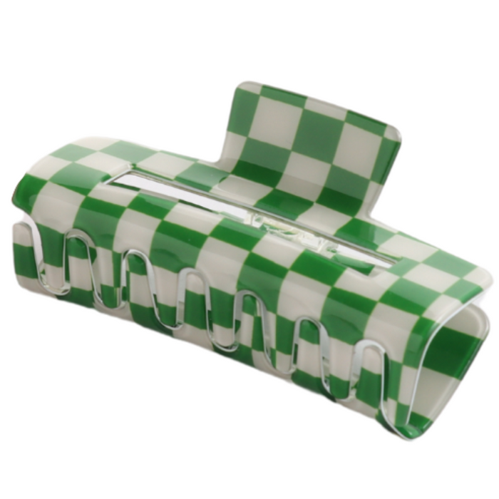 Large Rectangle Checkered Hair Claw Clips