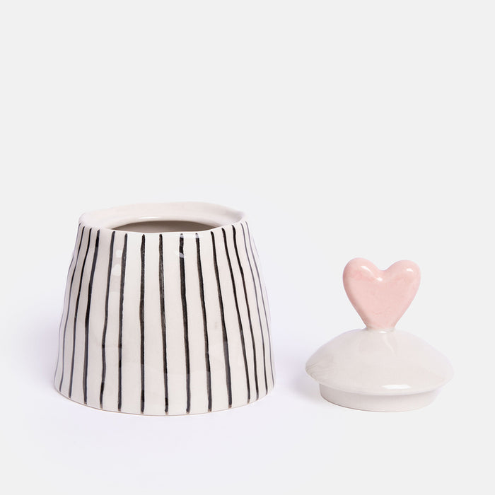 Stripe Small Jar with Heart Lid