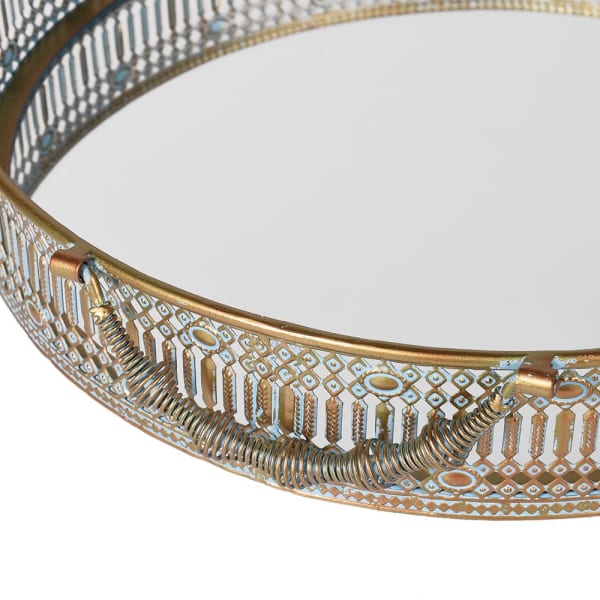 Distressed Gold and Blue Mirror Tray