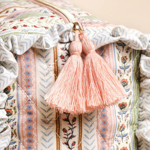Large Sage and Pink Vintage Floral Quilted Wash Bag