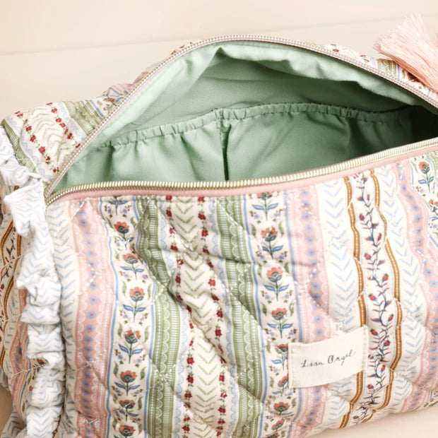 Large Sage and Pink Vintage Floral Quilted Wash Bag