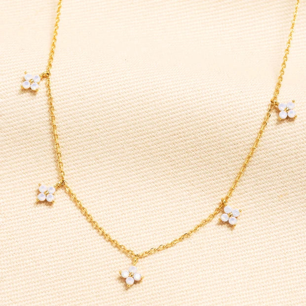 Lilac Crystal Flower Charm Necklace in Gold
