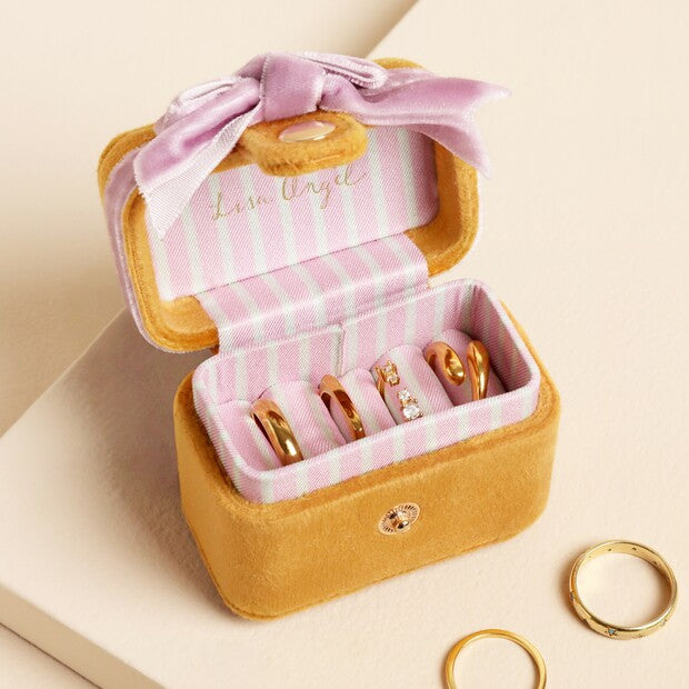 Mustard & Pink Bow Velvet Travel Ring Box