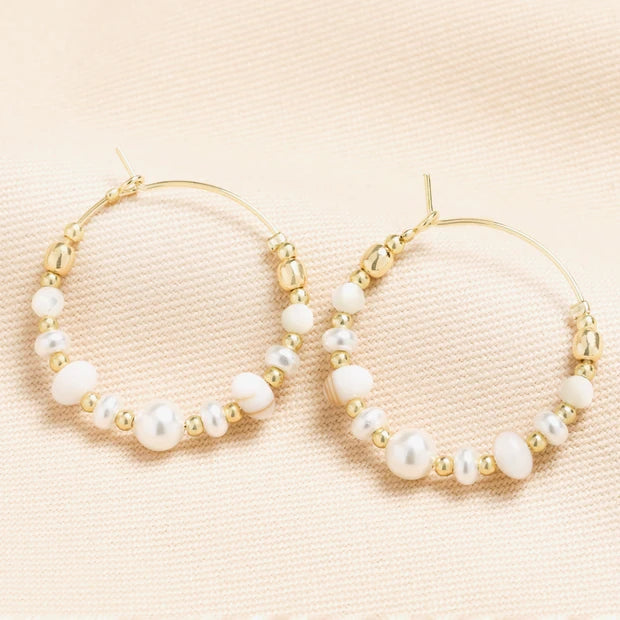 Organic Pearl Hoop Earrings in Gold