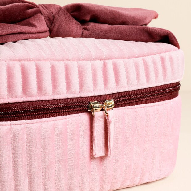 Large Pink & Burgundy Bow Velvet Makeup Bag