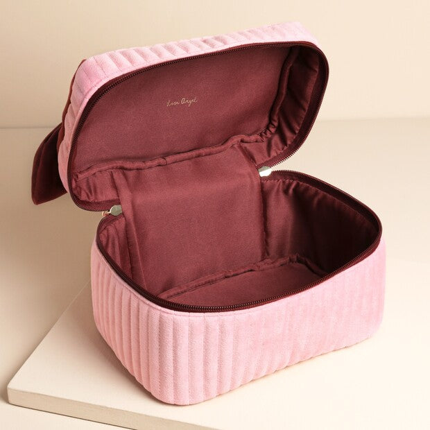 Large Pink & Burgundy Bow Velvet Makeup Bag