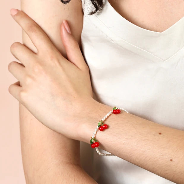 Cherry Charms Pearl Beaded Bracelet