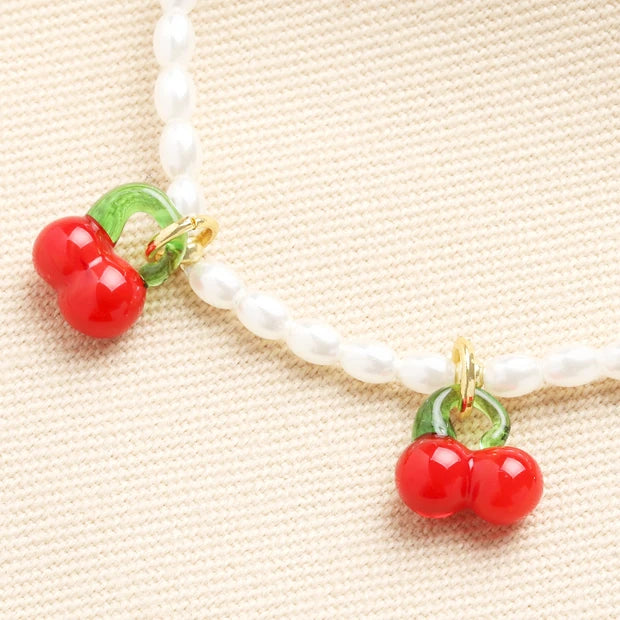 Cherry Charms Pearl Beaded Bracelet