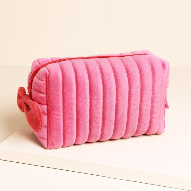 Pink & Red Bow Velvet Makeup Bag