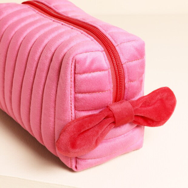 Pink & Red Bow Velvet Makeup Bag