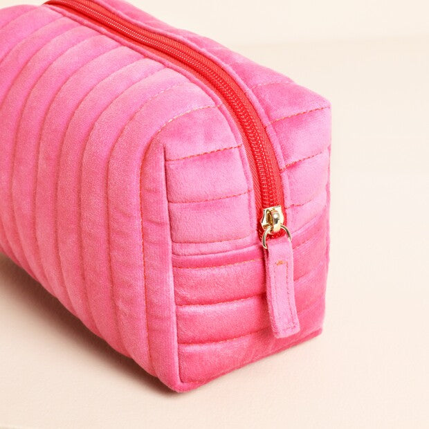 Pink & Red Bow Velvet Makeup Bag
