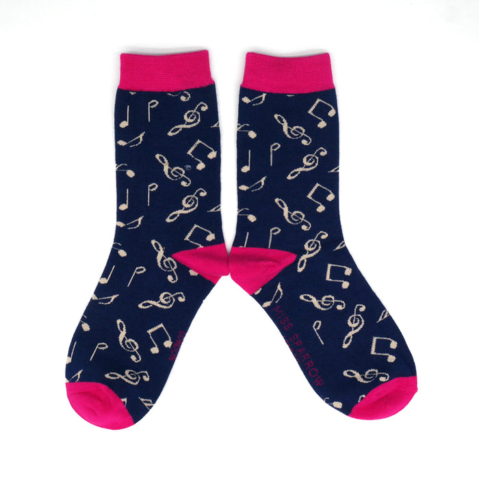 Music Notes Socks - Navy