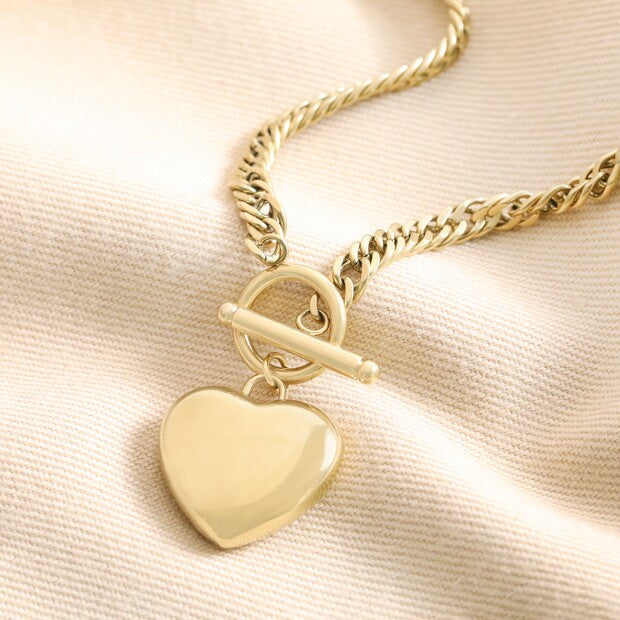 Gold Toggle & Heart Pendant Necklace