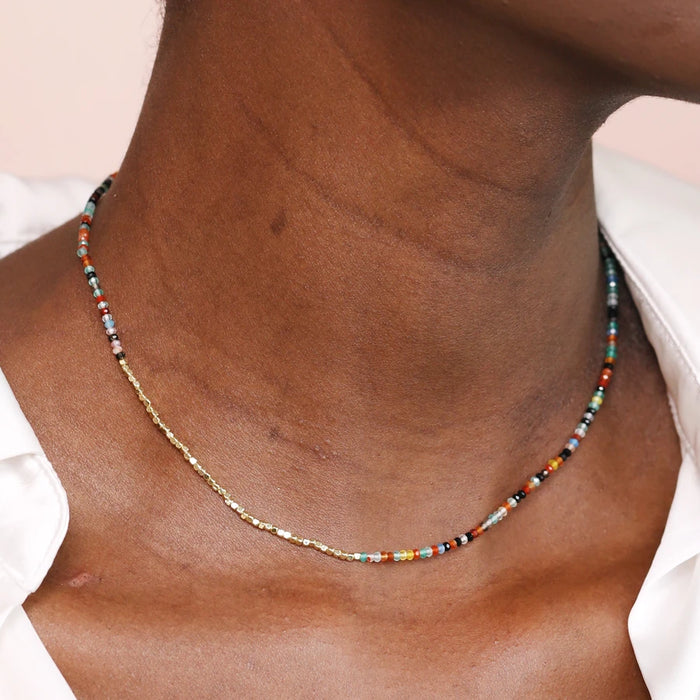 Rainbow Beaded Necklace in Gold