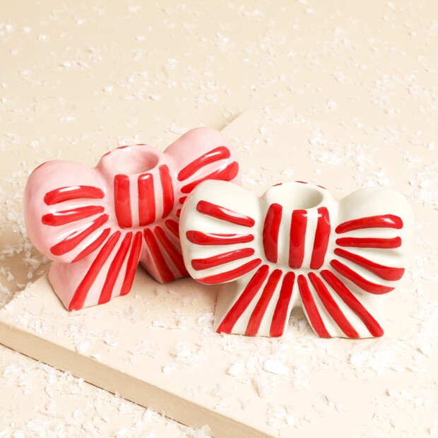 Stripe Ceramic Bow Candle Holders