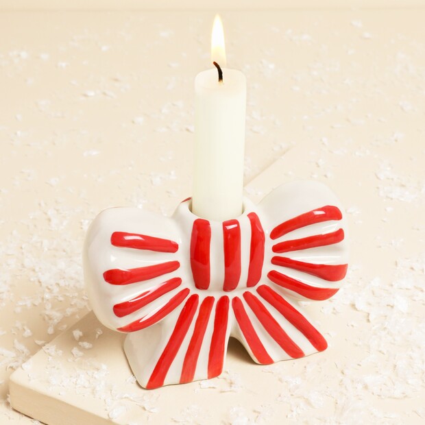 Stripe Ceramic Bow Candle Holders
