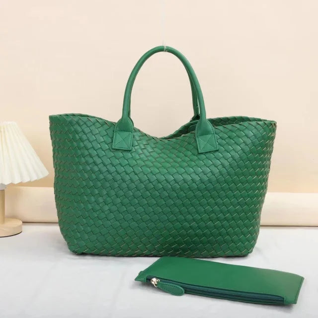 Green Woven Shopper Bag with Purse