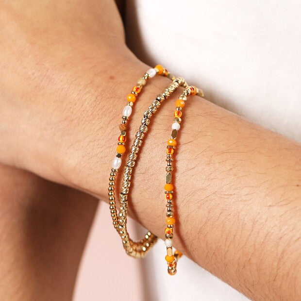 Set of 3 Orange Layered Beaded Bracelets