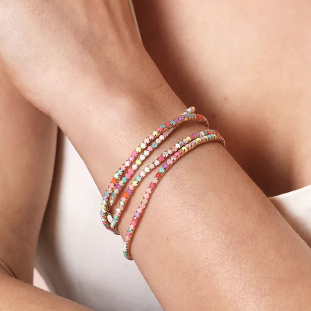 Set of 5 Multicoloured Crystal Tennis Bracelets in Gold
