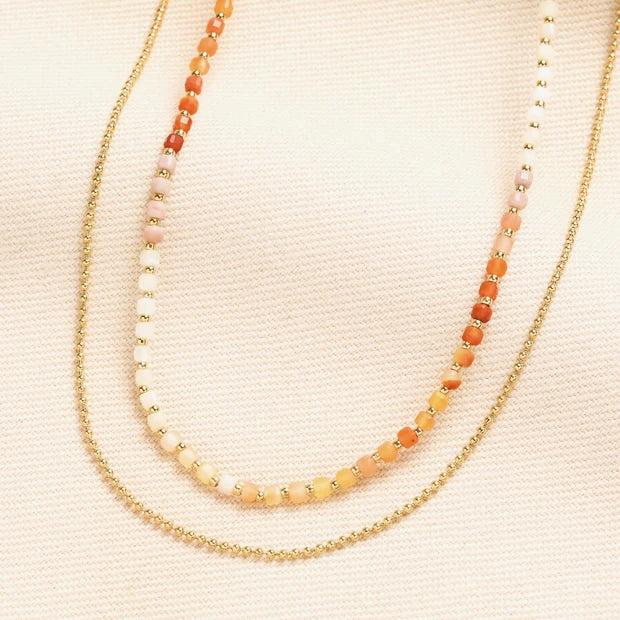 Ombre Beaded Double Layer Necklace in Gold