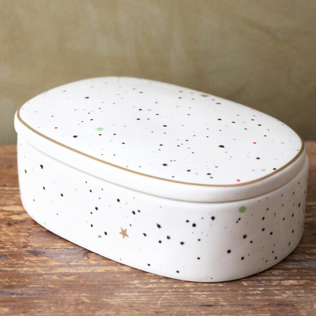 Ceramic Moon and Dots Trinket Box