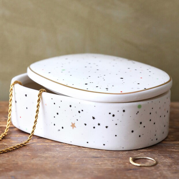 Ceramic Moon and Dots Trinket Box