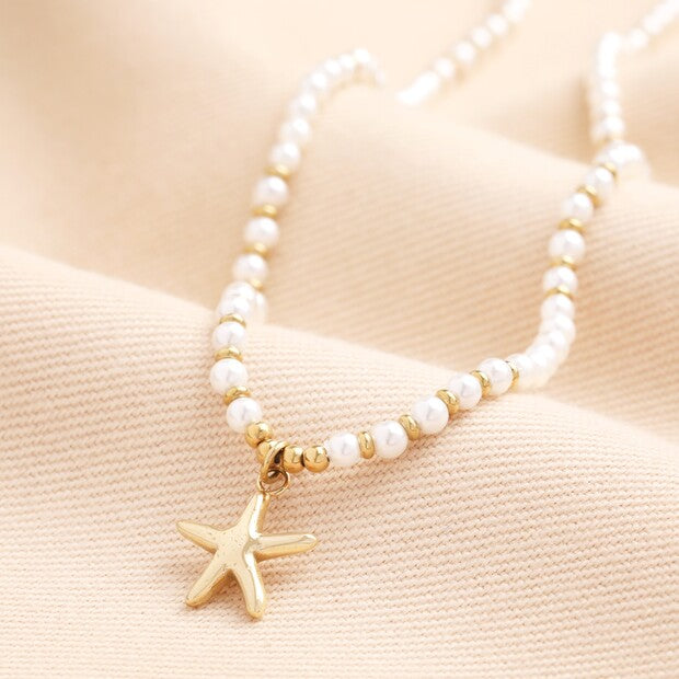 Star Beaded Pearl Starfish Necklace