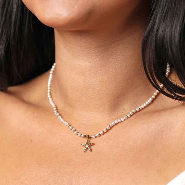 Star Beaded Pearl Starfish Necklace