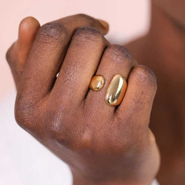 Stainless Steel Chunky Pebble Wrap Ring in Gold