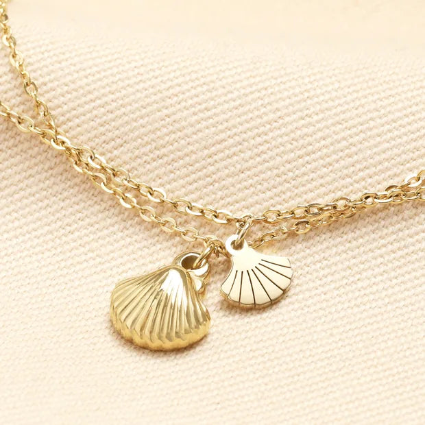 Stainless Steel Double Layer Shell Anklet in Gold