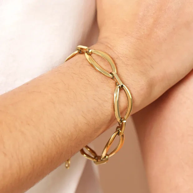 Large Marquise Link Chain Gold Bracelet