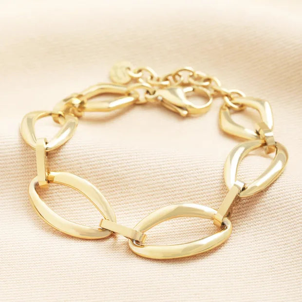 Stainless Steel Large Marquise Link Chain Bracelet in Gold