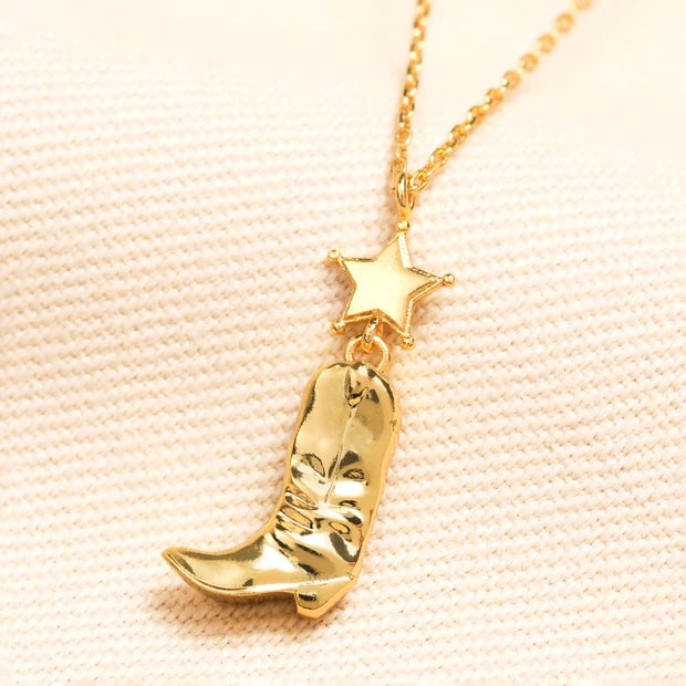 Star Cowgirl Boot Pendant Necklace in Gold