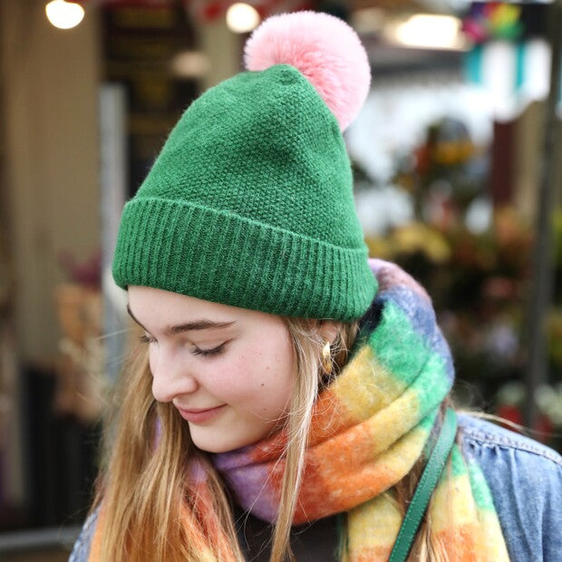 Emerald Green Hat with PomPom