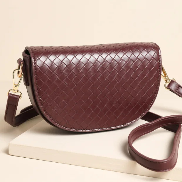 Burgundy Woven Half Moon Crossbody Bag