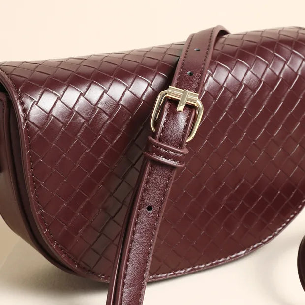 Burgundy Woven Half Moon Crossbody Bag
