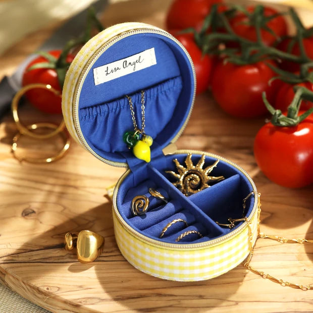 Yellow Gingham La Dolce Vita Tomato Round Travel Jewellery Case