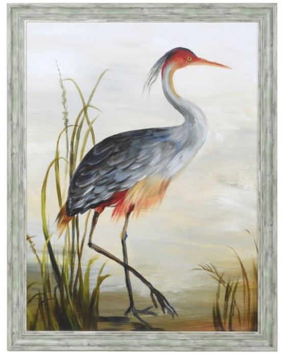 Blue and Red Framed Heron Print